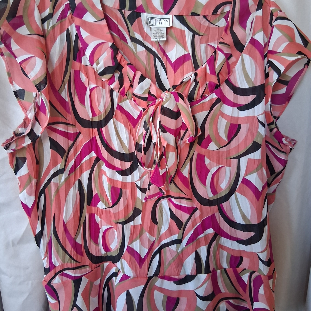 Vibrant Pink ,Peach and Black Blouae